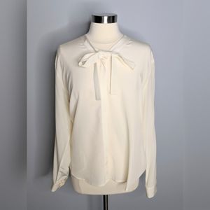 Garnet Hill 100% Silk Pussy Bow Holiday Blouse